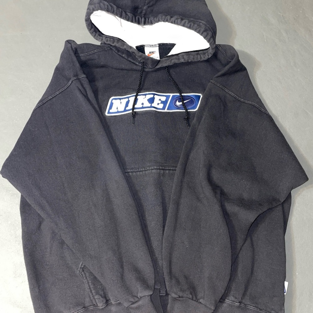 Vintage 90s Nike Mini Swoosh Spell Out Logo Hoodie Made In USA Sweatshirt Sz XL